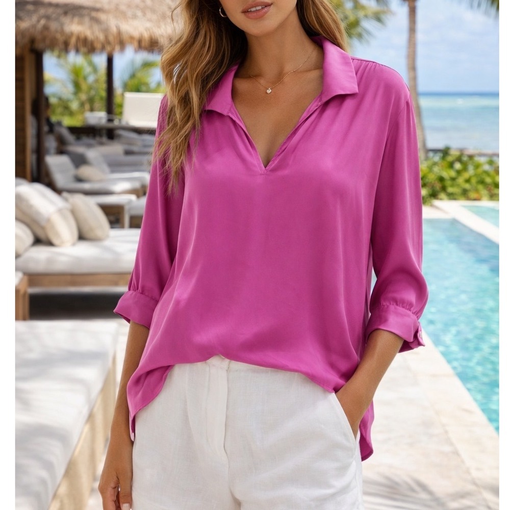 Nouvelle Silk95Five Magenta Pink Silk Barbiecore Quiet Luxury Resortwear Medium
